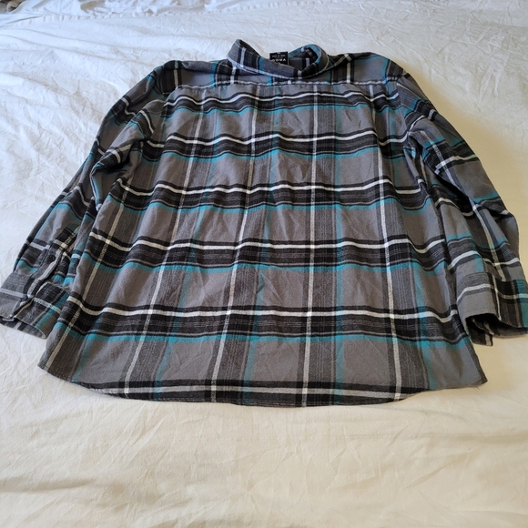Yago Plaid Flannel Shirt Jacket Mens 3XL Casual Button Up Gray White Aqua Blue - Picture 6 of 6